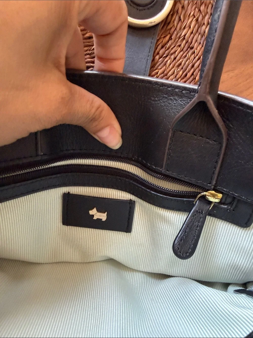 RADLEY LONDON Black Leather Satchel with Gold Hardware